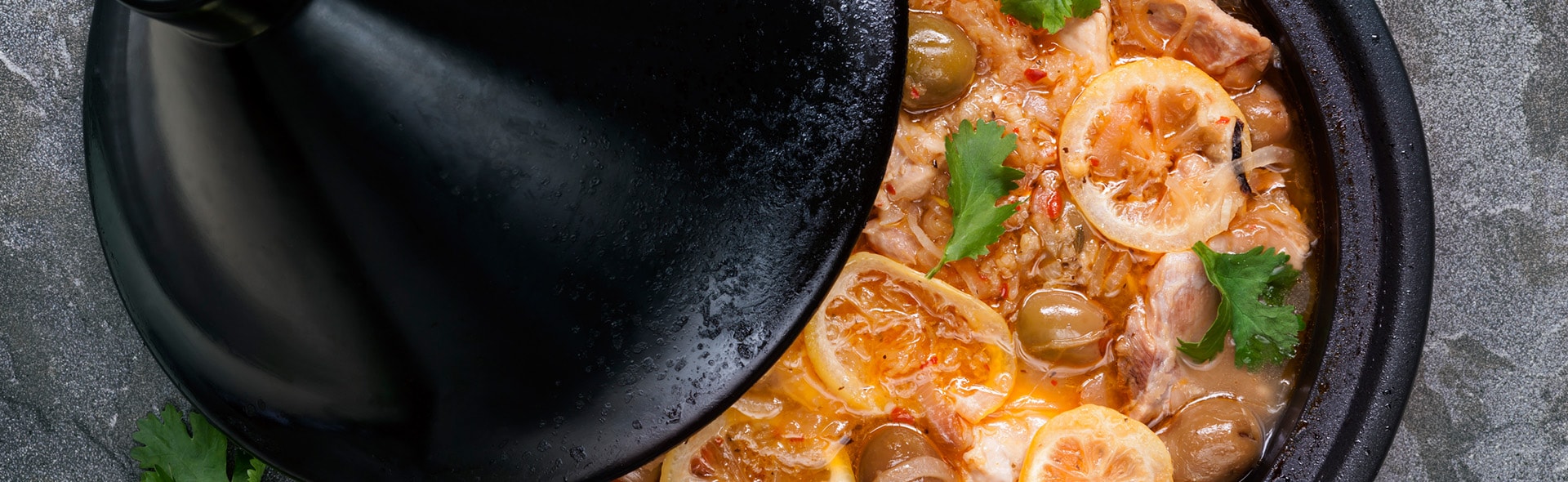 Open tagine with citrus and olives